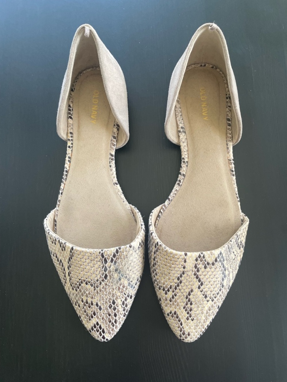 Old Navy Taupe Snake-Print Pointed D'Orsay Flats